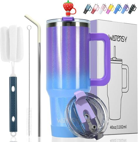 40 oz Tumbler with Handle,Tumbler with Lid and Straw,Double Wall Insulated Cup Stainless Steel Travel Mug(Cold for 34 Hours),Water Bottle for Iced Tea,Coffee,Cold Beverages(Black) in Kuwait