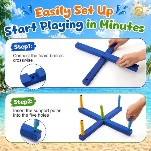 Leitee Pool Ring Toss Game for Adults, Floating Foam Water Toss Toy Set with 5 Poles, 2 Bases and 6 Rings, Swimming Pool Game for Outdoor, Backyard, Summer and Family Party Favor in Kuwait