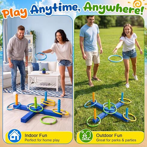 Leitee Pool Ring Toss Game for Adults, Floating Foam Water Toss Toy Set with 5 Poles, 2 Bases and 6 Rings, Swimming Pool Game for Outdoor, Backyard, Summer and Family Party Favor in Kuwait