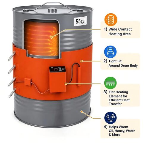 55Gallon Drum Heater,2000W Silicone Bucket Heater, Adjustable Temperature 73-392℉ Insulated Band Heater with Thermostat, Fit for 55 Gal Metal & Plastic Drums, Oil Honey Water Heating (9.8×68.5 Inch) in Kuwait