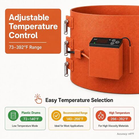 55Gallon Drum Heater,2000W Silicone Bucket Heater, Adjustable Temperature 73-392℉ Insulated Band Heater with Thermostat, Fit for 55 Gal Metal & Plastic Drums, Oil Honey Water Heating (9.8×68.5 Inch) in Kuwait