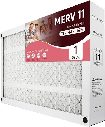 فلتر هواء 16x25x4 MERV 11 متوافق مع TopTech TT-FM-1625، TT-FM-1625 QB، لـ Carrier TechPure TT-MAC-1625، مرشحات HVAC للمنزل بالكامل قابلة للطي (عبوة واحدة) in Kuwait