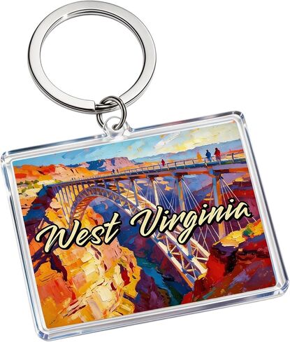 West Virginia Acrylic Keychain, Multicolor, 1.97 x 1.57 Inches, Scenic Illustration, Lightweight, Rectangle in Kuwait