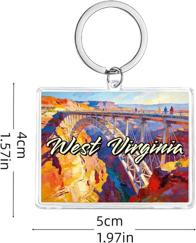 West Virginia Acrylic Keychain, Multicolor, 1.97 x 1.57 Inches, Scenic Illustration, Lightweight, Rectangle in Kuwait