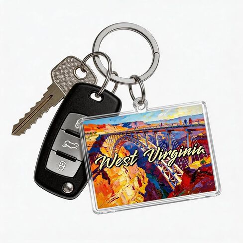 West Virginia Acrylic Keychain, Multicolor, 1.97 x 1.57 Inches, Scenic Illustration, Lightweight, Rectangle in Kuwait