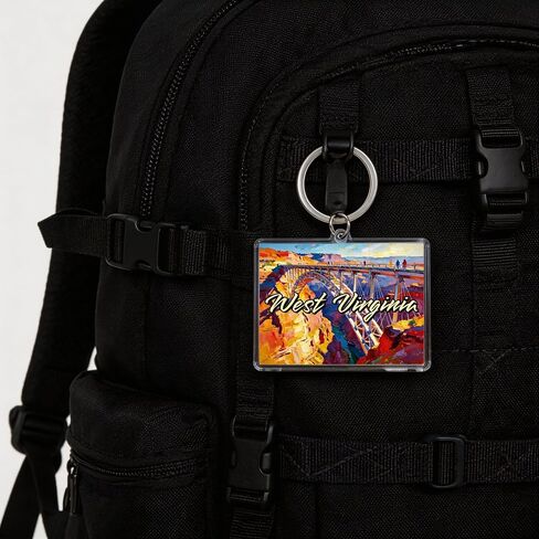 West Virginia Acrylic Keychain, Multicolor, 1.97 x 1.57 Inches, Scenic Illustration, Lightweight, Rectangle in Kuwait