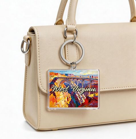 West Virginia Acrylic Keychain, Multicolor, 1.97 x 1.57 Inches, Scenic Illustration, Lightweight, Rectangle in Kuwait