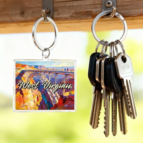 West Virginia Acrylic Keychain, Multicolor, 1.97 x 1.57 Inches, Scenic Illustration, Lightweight, Rectangle in Kuwait
