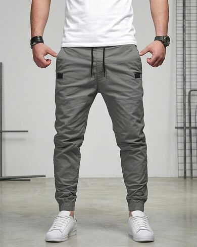 Casual Jogger Pants for Men Cotton Drawstring Twill Chino Cargo Style Hiking Outdoor Fitness Track Bottoms in Kuwait