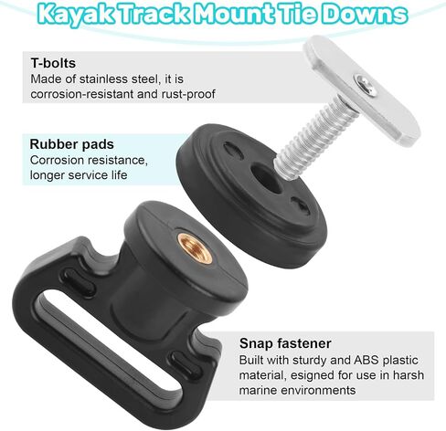 LJB Kayak Track Mount Tie Downs with T-Bolts, 4 Pack | Ideal for Securing Coolers, Fishing Crates, Kayak Carts, Other Track Mount Accessories in Kuwait