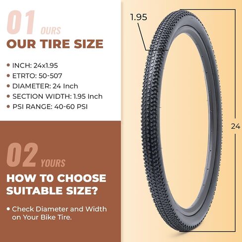 قطعتان من إطارات الدراجة مقاس 24x1.95، متينة قابلة للطي مقاس 24 بوصة 50-507 24x1.95 إطارات الدراجات الجبلية، إطارات دراجة بديلة للدراجات الجبلية MTB للطرق الوعرة، الفاصلة (M-031) in Kuwait
