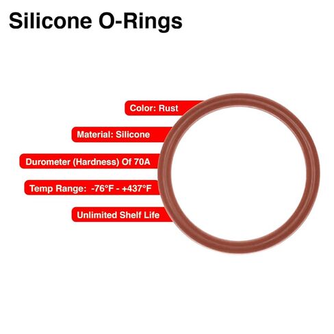 142 Silicone O-Ring, 70A Durometer, Red, 2-3/8" ID, 2-9/16" OD, 3/32" Width (Pack of 25) in Kuwait