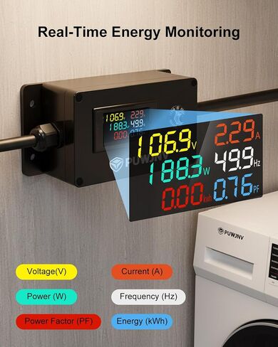 عداد طاقة تيار متردد 20 أمبير، 125 فولت 5-15P إلى 5-15R/5-20R/6-15R/6-20R، 4 في 1 LCD رقمي متعدد، الجهد الكهربي الحالي تردد الطاقة عامل الطاقة مراقب الطاقة لمولد RV للمكتب المنزلي in Kuwait