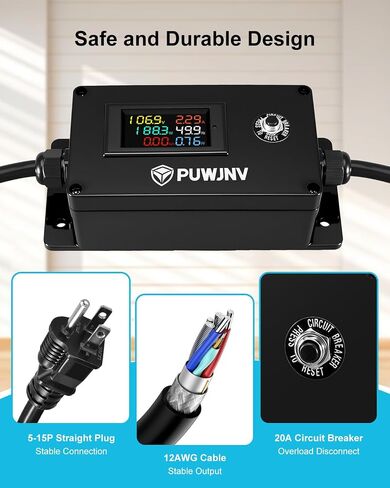 عداد طاقة تيار متردد 20 أمبير، 125 فولت 5-15P إلى 5-15R/5-20R/6-15R/6-20R، 4 في 1 LCD رقمي متعدد، الجهد الكهربي الحالي تردد الطاقة عامل الطاقة مراقب الطاقة لمولد RV للمكتب المنزلي in Kuwait
