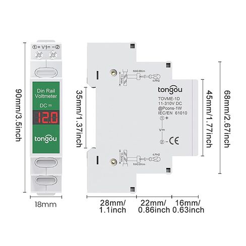 DIN السكك الحديدية الفولتميتر، DC 11V-310V DC الجهد متر، العرض الرقمي، 3 أرقام العرض، مع دليل المستخدم الإنجليزية in Kuwait