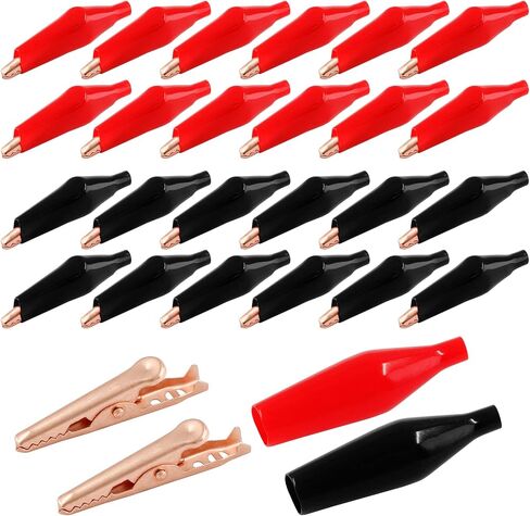 24 Pcs Copper Alligator Clips, Insulated Alligator Clips Electrical Test Kit Crocodile Clamps with Protective Insulation Cover (27mm) in Kuwait