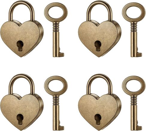4pcs Heart Shaped Lock, Mini Heart Shaped Padlock with Key Antique Brass Heart Shape Padlock Love Padlock for Jewelry Storage Box Diary Book Locker Mini Bags Anniversary Diary in Kuwait
