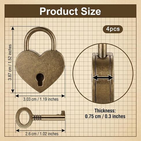 4pcs Heart Shaped Lock, Mini Heart Shaped Padlock with Key Antique Brass Heart Shape Padlock Love Padlock for Jewelry Storage Box Diary Book Locker Mini Bags Anniversary Diary in Kuwait