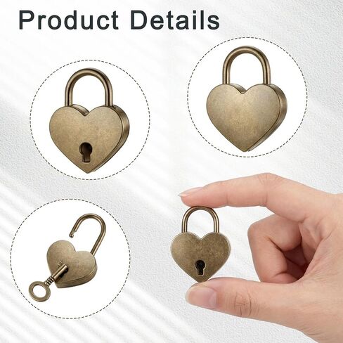 4pcs Heart Shaped Lock, Mini Heart Shaped Padlock with Key Antique Brass Heart Shape Padlock Love Padlock for Jewelry Storage Box Diary Book Locker Mini Bags Anniversary Diary in Kuwait