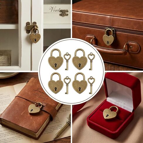 4pcs Heart Shaped Lock, Mini Heart Shaped Padlock with Key Antique Brass Heart Shape Padlock Love Padlock for Jewelry Storage Box Diary Book Locker Mini Bags Anniversary Diary in Kuwait