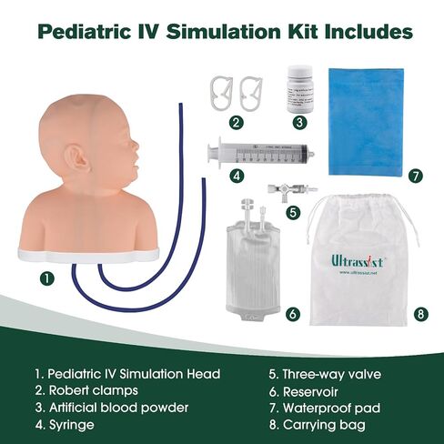 Ultrassist Pediatric IV Head Simulator Kit, Pediatric IV and Phlebotomy Practice Kit for IV Training, Venipuncture Skills, Injection Practice, Clinical Nursing Training in Saudi Arabia