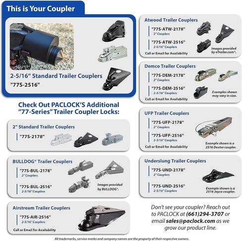 PACLOCK's 77-Series High Security Trailer Coupler Lock for 2-5/16" Couplers, High Security Rotating Disc, Integrated Stainless-Steel Cone Puck, Exclusive Key Number, Keyed Alike U-Pick! in Kuwait