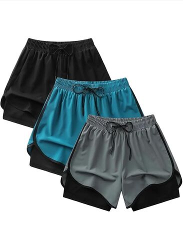 3 Pack Men's Running Shorts with Pockets, Quick Dry Athletic Gym Workout Shorts, Training Shorts with Compression Liner in Kuwait