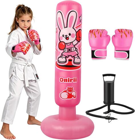 Onirii 51 Inch Kids Inflatable Punching Bag | Stable Kids Inflatable Boxing Bag Toy Set with Gloves for Boys & Girls Age 3-6 for Taekwondo,MMA and Practicing Karate in Kuwait
