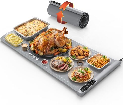 FEPPO Warming Mat for Food, 36"x16" Electric Food Warming Mat 500W with 7 Temp Settings, Rollable Silicone Food Warmer with Temp Memory, Timer & Child Lock, Ideal for Gatherings & Catering in Kuwait