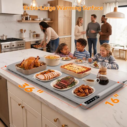FEPPO Warming Mat for Food, 36"x16" Electric Food Warming Mat 500W with 7 Temp Settings, Rollable Silicone Food Warmer with Temp Memory, Timer & Child Lock, Ideal for Gatherings & Catering in Kuwait