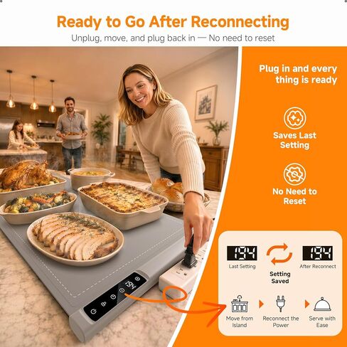 FEPPO Warming Mat for Food, 36"x16" Electric Food Warming Mat 500W with 7 Temp Settings, Rollable Silicone Food Warmer with Temp Memory, Timer & Child Lock, Ideal for Gatherings & Catering in Kuwait