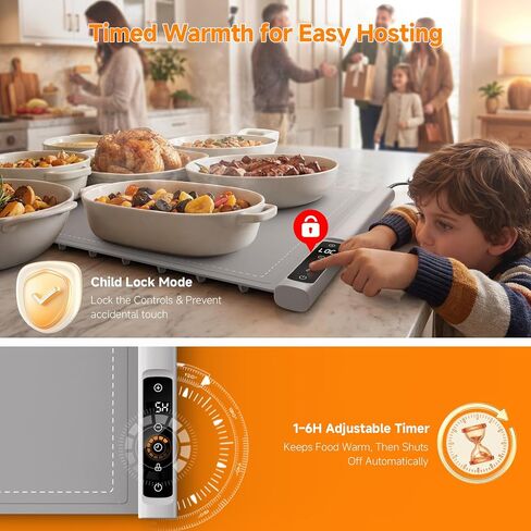 FEPPO Warming Mat for Food, 36"x16" Electric Food Warming Mat 500W with 7 Temp Settings, Rollable Silicone Food Warmer with Temp Memory, Timer & Child Lock, Ideal for Gatherings & Catering in Kuwait