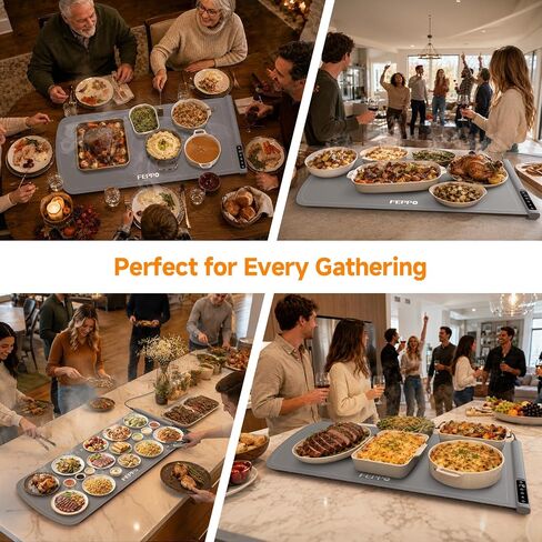 FEPPO Warming Mat for Food, 36"x16" Electric Food Warming Mat 500W with 7 Temp Settings, Rollable Silicone Food Warmer with Temp Memory, Timer & Child Lock, Ideal for Gatherings & Catering in Kuwait