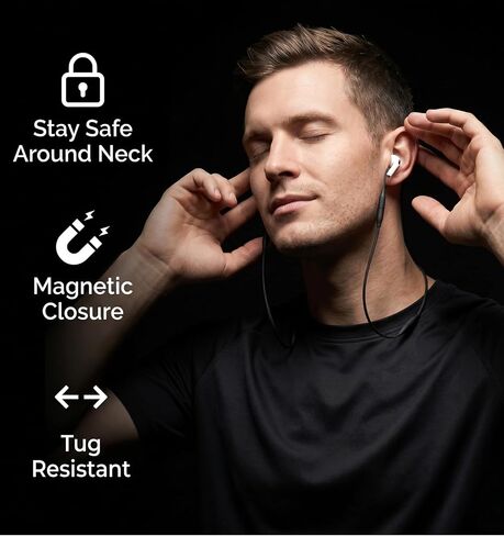 Earplug Lanyard with Magnetic Connector, Earplug Link Cord for Ear Plugs, Flexible Silicone Safety Tug-Resistant Lanyard (Black, 1 Pc) in Kuwait