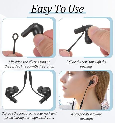 Earplug Lanyard with Magnetic Connector, Earplug Link Cord for Ear Plugs, Flexible Silicone Safety Tug-Resistant Lanyard (Black, 1 Pc) in Kuwait