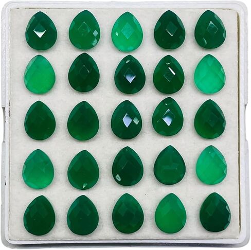 25 Pcs Natural Green Onyx 10x8mm Pear Checker Cut Loose Untreated Gemstones Lot in Kuwait