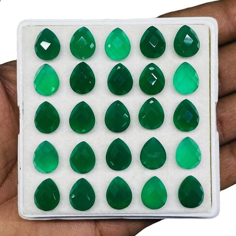 25 Pcs Natural Green Onyx 10x8mm Pear Checker Cut Loose Untreated Gemstones Lot in Kuwait