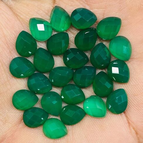 25 Pcs Natural Green Onyx 10x8mm Pear Checker Cut Loose Untreated Gemstones Lot in Kuwait