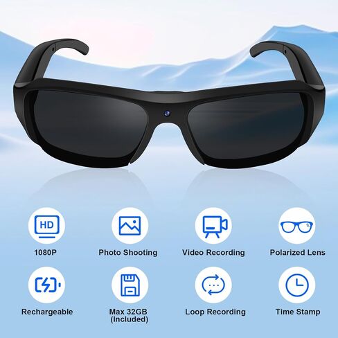 TANGMI Camera النظارات الشمسية نظارات الحركة الذكية 1080P نظارات كاميرا الفيديو حماية من الأشعة فوق البنفسجية عدسة مستقطبة تدعم تسجيل الصور/مقاطع الفيديو مع بطاقة Micro SD سعة 32 جيجابايت وقارئ بطاقات للأنشطة الخارجية in Kuwait