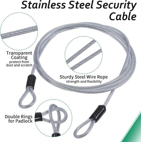 16 Pack Security Cable with Loops, 4ft 3mm Braided Steel Locking Cable, Lock Cables with Loops, Vinyl Coated Double Loop Anti-Theft Wire for Padlock, U-Lock, Luggage, Bicycle, Equipment in Kuwait
