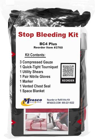 MFASCO Stop The Bleed Kit Single BC4 Plus - Includes Chest Seal & Compressed Gauze - Meets Texas School Requirements - Easy Tear-Open Bag in Kuwait