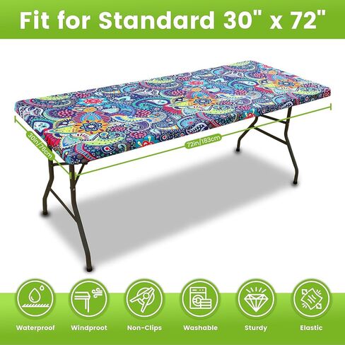 مفرش طاولة Smiry Spandex مناسب لطاولات مستطيلة بطول 6 أقدام، غطاء طاولة نزهة قابل للغسل مع مفرش طاولة مرن وقابل لإعادة الاستخدام للاستخدام في الهواء الطلق والتخييم وتناول الطعام والمطبخ (بيزلي، 30 بوصة × 72 بوصة) in Kuwait