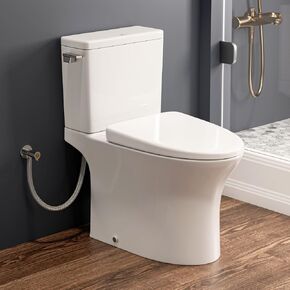 Skirted & Elongated Rear Outlet Toilet with 7" Rough-In, Two Types Extension Pipes Included, Powerful Tornado Flush Rear Discharge Toilet, P-Trap Back Flush Two-Piece Toilet, 17.6" Soft-Close Seat in Saudi Arabia