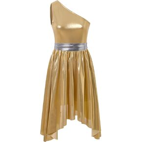 AFAVOM Metallic Praise Dance Dress for Women Asymmetrical One Shoulder Praise Overlay and Tunics Worship Liturgical Dancewear in Kuwait