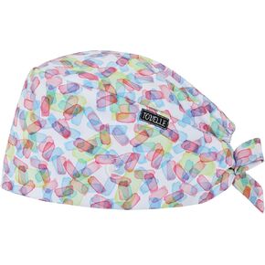 Colorful Color Blocks Double-Sided Printed Scrub Caps for Women with Buttons, Adjustable Helps Reduce Static Buildup Medical Hats, Breathable Surgical Caps with Sweatband for Long Hours in Kuwait