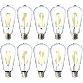 10 Pack 60W Vintage LED Edison Bulbs Equivalent 8.5W CRI92 800 Lumens, Dimmable ST64 Filament 3000K Warm White E26 Medium Base Light Bulbs High Brightness Clear Glass Waterproof UL in Saudi Arabia