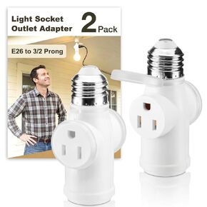 2-Pack Light Socket Outlet Adapter, Upgraded Flame Retardant & Dust Proof, All-Copper E26 Screw-in Light Bulb Holder & Lightbulb Fixture to 3-Prong Plug Converter for Outdoor, White in Saudi Arabia