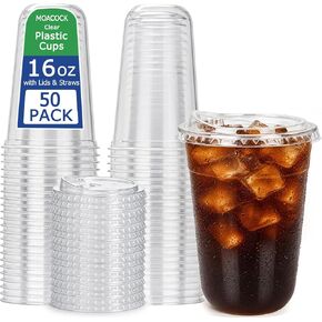 MOACOCK 50 Pack Round Bottom Clear Plastic Cups with Sip Lids, 16 oz Disposable Iced Coffee Cups with Strawless Lids, To Go Cold Drink Cups for Smoothies, Juices, Parties in Saudi Arabia