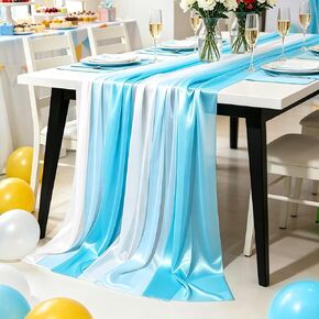 6pcs Pink and Blue Chiffon Table Runner, 10Ft Boho Sheer Rustic Fabric Table Cloth for Gender Reveal Baby Bridal Shower Wedding Birthday Party Decor in Saudi Arabia