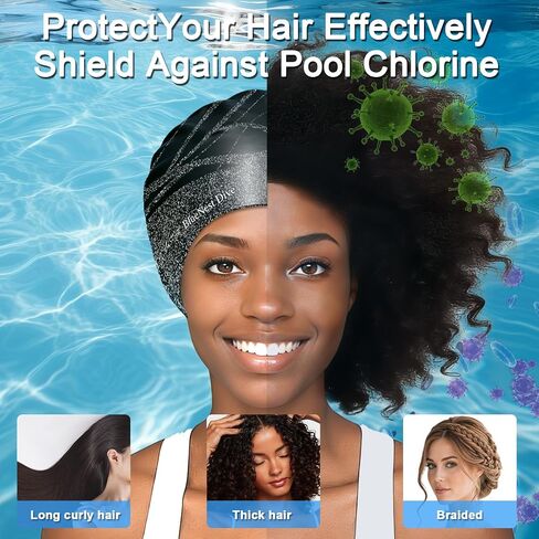 Large Swim Cap Designed specifically for Women and Men with Thick, Long, or Curly Hair. Waterproof Ear Flaps Keep Hair Dry(Black) in Kuwait